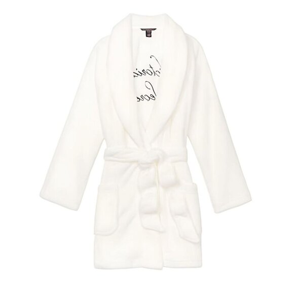 Victoria’s Secret ✦ White Plush Robe ✦ Embroidered Logo w/ Tie Waist & Pockets S - Picture 3 of 10